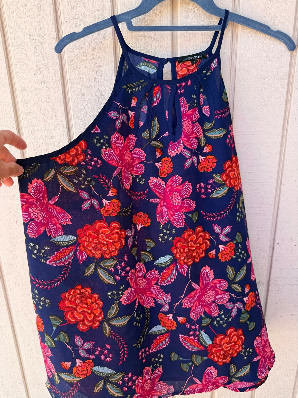 Papermoon Navy Halter Camisole with Pink & Red Floral Print - Picture 3 of 6